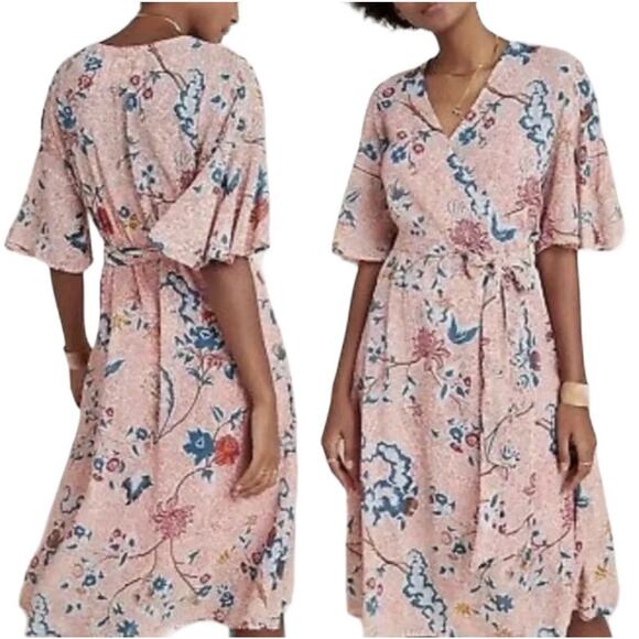 Anthropologie Pink Floral Wrap Dress Sz S Romantic Boho Cottagecore Soft Girl - Picture 6 of 13